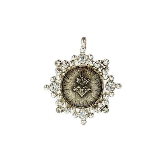 VIRGINS SAINTS & ANGELS VSA Cloister Sacred Heart Medallion in Silver - Picture 1 of 6